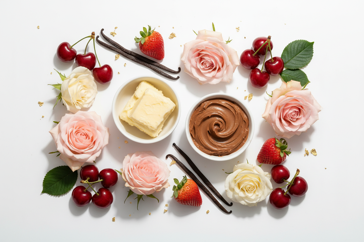 i need a picture that has cocoa butter shea butter roses cherry strawberries and vanilla
